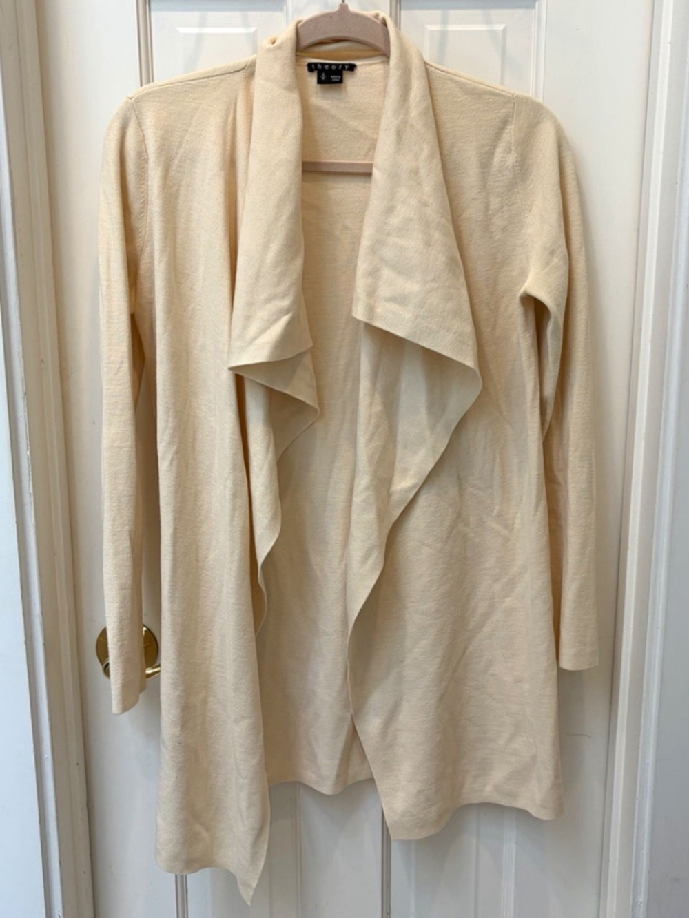 Theory Wool Cream/Beige Open Front Knit Cardigan Sweater Size Small